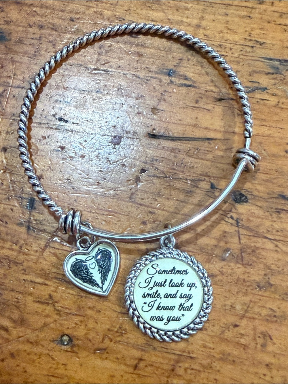 Silver-Tone Inspirational Heart Charm Bangle Bracelet - Sentimental Gift